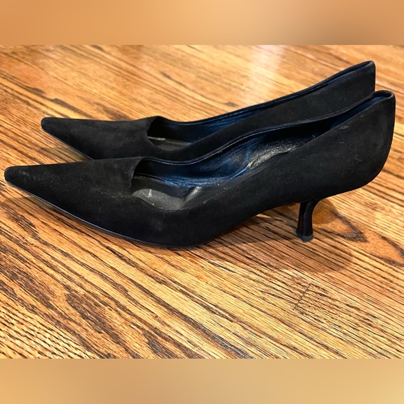 Prada Vero Cuoio black suede spool kitten-heels.